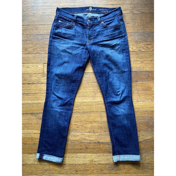 7 For All Mankind ‘The Skinny Crop & Roll’ Blue Jeans sz 28 - Picture 1 of 9